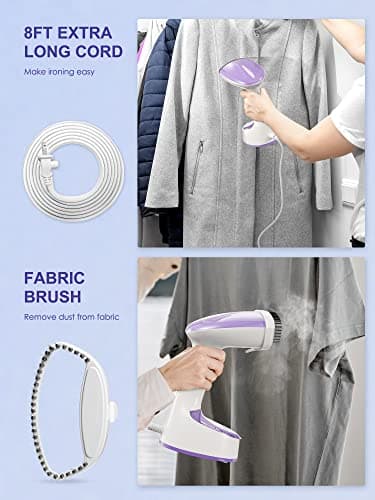 Reemix Steamer for Clothes, Folding Handheld Design Garment Wrinkles Remover, 20g/min Strong Penetrating Steam, 25-Sec Fast Heat-up, for Home, Office and Travel (Pink) — view 6
