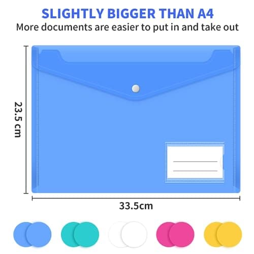 Smarpau A4 Plastic Wallets 10 Pack, Colour File Folders with Label Pocket — view 2