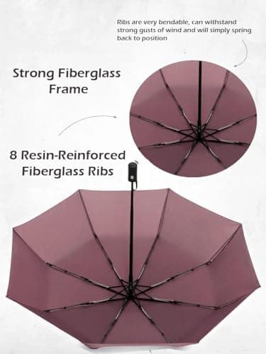 Windproof Travel Umbrella - Compact, Light, Full Automatic Open/Close - Folding Backpack Umbrella for Rain & Sun UV Preotection For Men & Women, Unbreakable 8 Fiberglass Ribs UK Design (Pecan) — view 4
