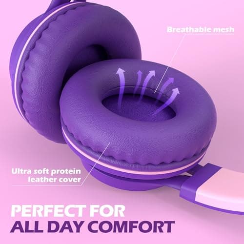 Ailihen C8 Headphones Wired with Mic Foldable and Adjustable, Purple Pink — view 3