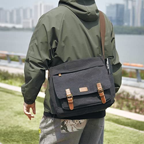 S-ZONE Men's Messenger Bag Crossbody Shoulder 14-17.3Inch Laptop Vintage Canvas Briefcase Satchel for Work School Traveling Daily Use Multiple Pocket — view 3