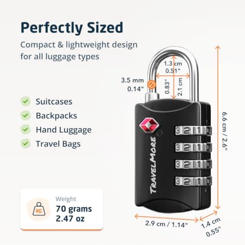 3-Pack TSA Luggage Lock with 4-Digit Combination | Set-Your-Own Padlock for Travel, Baggage, Suitcases & Backpacks | Luggage Locks | TSA Locks | Heavy-Duty Padlock | Black — view 2