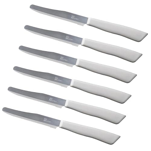 Tredoni 6 Kitchen Knives Set - 11cm Serrated Blade, Rounded Tip (White)
