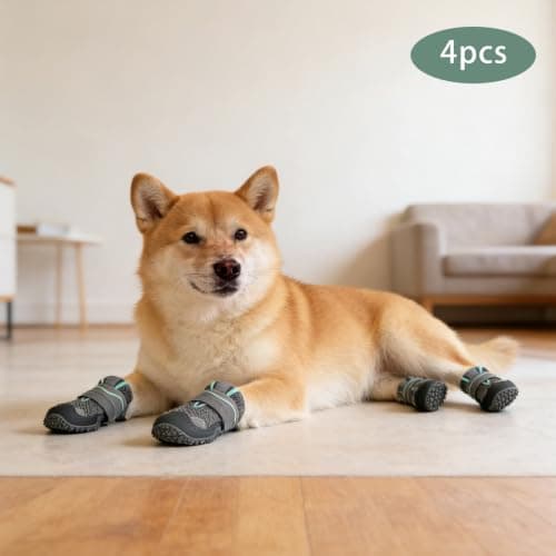 Dog Shoes 4 Pack with Reflective Straps, Rubber Sole, Waterproof Toe — view 2
