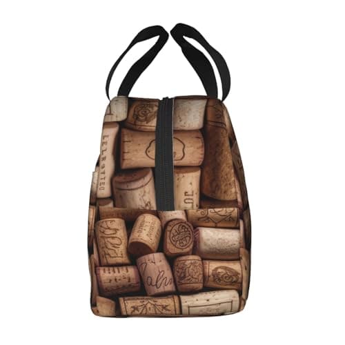 MKNAZ Wine Cork Printed Insulated Lunch Tote Bag with Aluminum Foil Lining - Portable Thermal Cooler Bag Lunch Box Organizer for Travel Work Picnics Scool — view 2