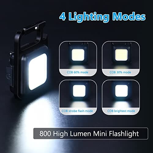 URAQT LED Keychain Flashlight, 1000 Lumens COB Rechargeable Keychain Mini Handheld Torch, 4 Light Modes Portable Pocket Light with Folding Bracket Bottle Opener Magnet Base for Outdoor Daily Use — view 3