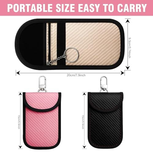 ROHMERIQUE 3 Pack Faraday Pouch RFID Blocking Bag Anti-Theft Signal Shield Case Key Fob Protector for Security (Pink, Gold & Black) — view 2