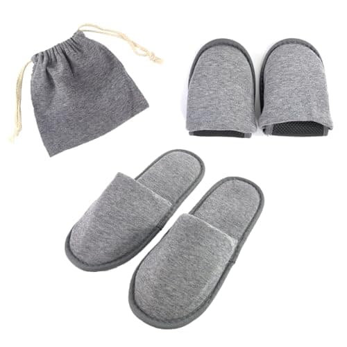 EQLEF Travel Slipper for Women and Men with Storage Bag, 1 Pair Outdoor Foldable Portable Non-Disposable Spa Slippers (Grey, UK Footwear Size System, Adult, Men, Numeric Range, Medium, 6, 9)