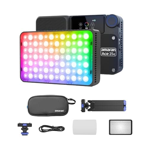 Amaran Ace 25c Tripod Kit RGBWW LED Video Light 32W Full Color On Camera 2300K-10000K Fast Charging App Control (Charcoal)