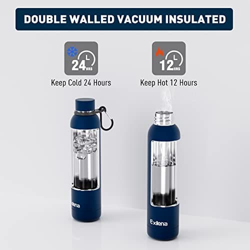 Exllena Insulated Water Bottles 750ml with Clip, Double Wall Vacuum Drinks Bottle Keeps Drinks Cold 24 Hrs/Hot 12 Hrs, Stainless Steel Water Bottle BPA Free (Dark Blue) — view 3