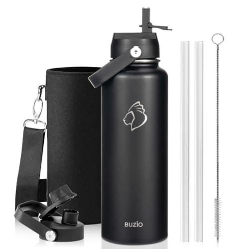 BUZIO Insulated Water Bottle 1.2L Stainless Steel with Straw & Spout Lid