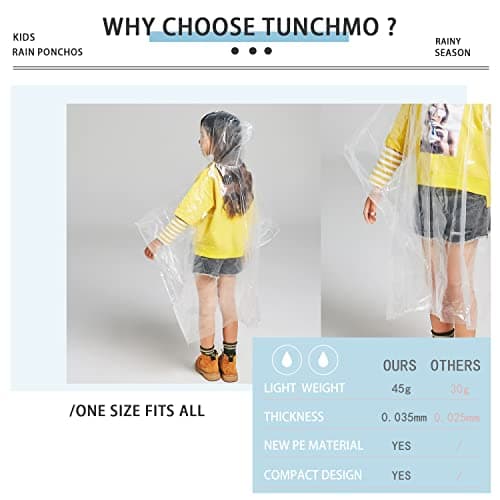 TUNCHMO Disposable Rain Ponchos Family 6 Pack for Adults & Kids Extra Thick — view 5