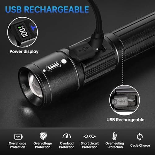 Torch Rechargeable 2 Pack, 5 Modes Zoomable Torches Led , LCD Display — view 5