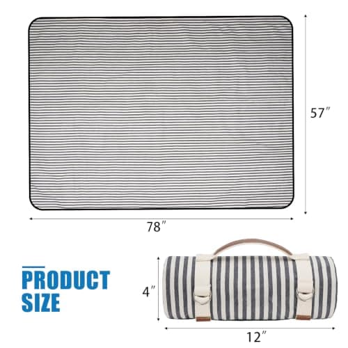 VIREO GARDEN Waterproof Picnic Blanket Portable with Carry Strap for Beach Mat or Family Outdoor Camping Party, 200X145cm Park Blanket for Grass Park, Hiking, Travel, Concerts.Navy Blue — view 2