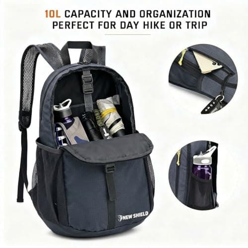 mefound Waterproof Lightweight Backpack for Men Women, 20L Small Foldable Rucksack for Travel, Cabin Size Daypack for Hiking Work School, Compact Water Resistant Bag with Bottle Holder — view 4
