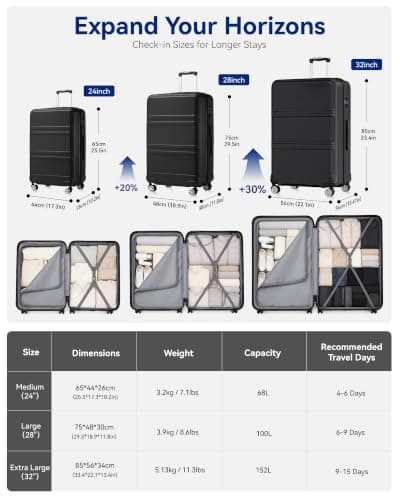 Kono Large Suitcase Lightweight ABS+PC Hard Shell 28 inch Checked Luggage — view 3