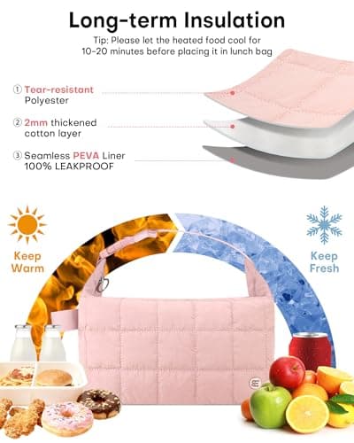 Elmklare Insulated Lunch Bag for Women, Leakproof Puffer Lunch Box — view 4