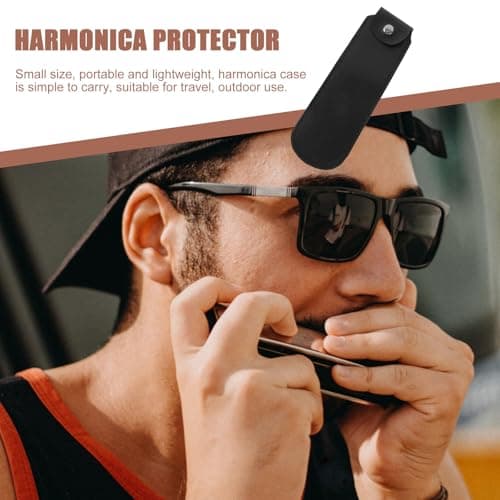 MUELODSIC Portable Genuine Leather Harmonica Pouch for 21 Holes Harmonica Simple and Elegant Design Suitable for Travel and Outdoor Use Easy to Clean Timeless Black Storage Bag — view 6