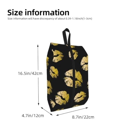 Gold Lips Print Waterproof Shoe Bag Travel Bag with Carry Strap Storage Bag Versatile Cosmetic Bag-2pcs — view 3