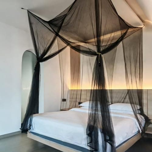 MC-Hotfire Mosquito Net for Single and Double Beds (210×190×240 cm) – Black 4-Corner Bed Canopy with 4 Openings, Includes Hanging Kit & Carry Bag – Fine Mesh Insect Net for Bedroom, Camping & Travel — view 6