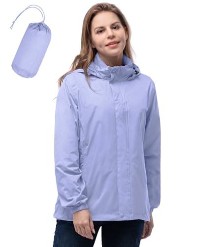 33,000ft Women's Lightweight Rain Jackets Hooded Breathable Packable Running Raincoats Active Trench Windbreaker with Hideaway Hood for Cycling Hiking (Light Purple-M/UK 12)