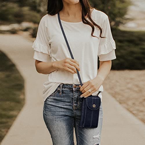 S-ZONE RFID Blocking 6.7 Inch Mobile Phone Purse Crossbody Bag Small PU Leather Cellphone Wallet Retro Hollow for Women Lady — view 2