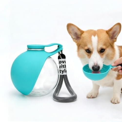 SINJAETRQ Blue 2-in-1 Portable Dog Water Bottle with Bowl, 285ml Leak Proof Dog Travel Water Bottle, BPA-Free Foldable Pet Dispenser for Walking Hiking & Outdoor