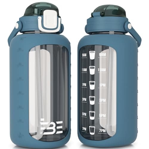 Be-Active Glass Water Bottle 2.2 Litre with Times to Drink - Borosilicate Glass – Motivational bottles - BPA Free (Blue)