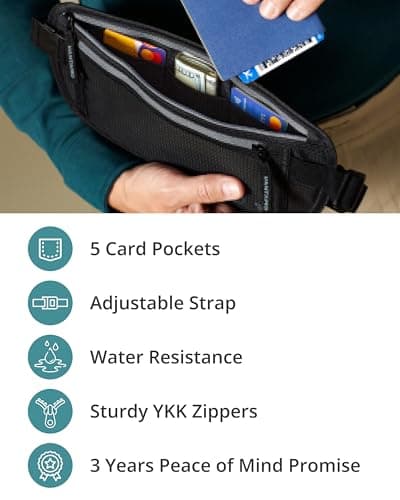 Vantamo Bum Bag with RFID, Ultra-Thin Money Belts for Travel Hidden Men, 2 Compartment Fanny Pack for Women Fits Passport & Phone to Protect Valuables, Waist Bag for Traveling, Hiking & Walks — view 5