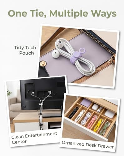 12 Pack Cable Ties Silicone Reusable Cable Straps for Desk Management — view 5