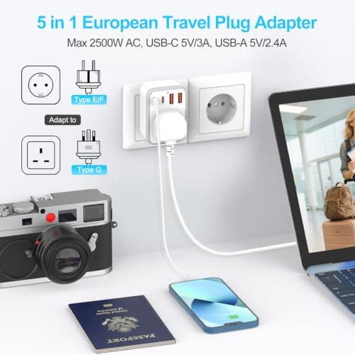 UK to European Plug Adapter with USB-C Europe Multi Travel Charger, 2 Pack — view 2