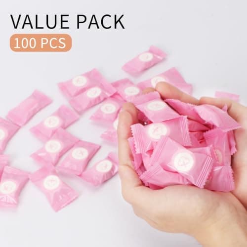 Classycoo Compressed Towel, 100 PCS Disposable Face Wipes, portable Tablets Cotton Tissue for Travel, Camping, Hiking, Sport, Beauty Salon, Home Hand Cleaning and Outdoor Activities, Pink — view 3
