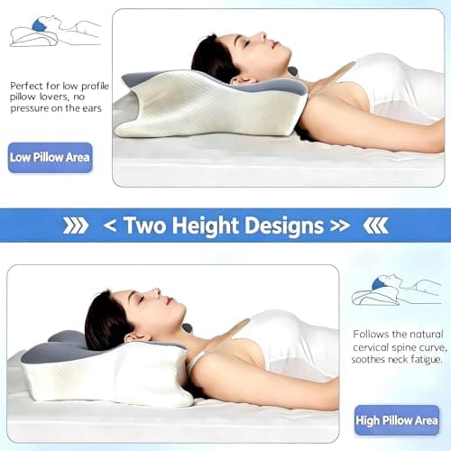 Cervical Memory Foam Pillow, Orthopedic Neck Support Contour Pillow for Side & Back Sleepers, Available in 7 cm and 12 cm Heights, Washable Cover — view 3