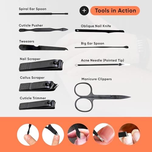 Nail Clippers Gifts for Men, Women & Travel Essentials. Manicure Set with Nail Files, Nail Scissors, Cuticle Remover, Nail Kit. Nail Clippers for Tick Nails & Pedicure Sets for Feet. 18pc Nail Set. — view 5