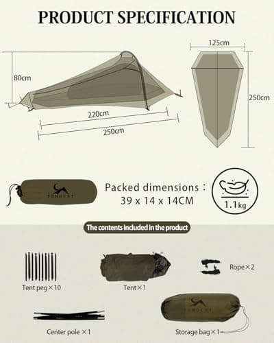 TOMOUNT Bivvy Tent Nylon Ultralight 1 Person Waterproof Bivvy Bag Small Pack Size Trekking Tent for Trekking, Camping, Outdoor, Climbing with Backpack — view 3