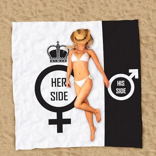 CKB LTD Giant Double His and Hers Beach Towel Microfibre Novelty Funny Holiday Towels for Beach, Garden, Day Bed, Festival, Soft, Super-Absorbent, 152cm x 152cm Black and White
