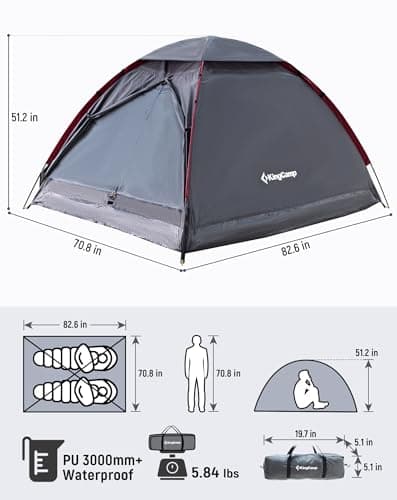 KingCamp 2-3 Man Camping Tent Waterproof 3000mm,Lightweight Dome Tent,Grey — view 2