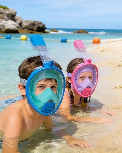 Snorkel Mask for Kids,Full Face Diving Mask Anti-Fog, Anti-Leak 180°view Design, Snorkeling Mask Set for Kids Girls Boys- Sports Camera Compatible(PinkPurple XS) — view 5