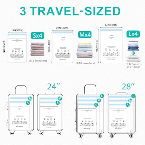 Vacuum Storage Bags,12 Pack Vacuum Bags with Electric Pump,Vacuum Pack Bag for Clothes,Storage,Travel,Luggage,Blankets(4 Large, 4 Medium, 4 Small) — view 4