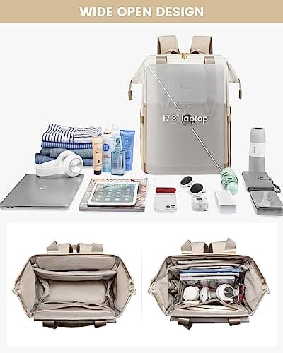 LOVEVOOK 17.3 inch Laptop Rucksack Bag for Ladies, Backpack Womens, Daypacks for Office Teacher Nurse, Fashion School Bags with USB Port for Work University Travel Business, Beige-Khaki — view 3