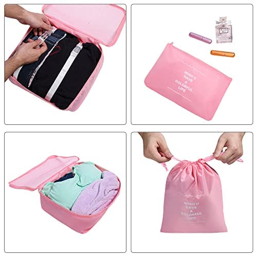 OSDUE Packing Cubes for Suitcase, 8 PCS Travel Organiser Packing Bags Lightweight Waterproof Luggage Packing Organizers for Clothes Shoes, Travel Accessories, Pink — view 3