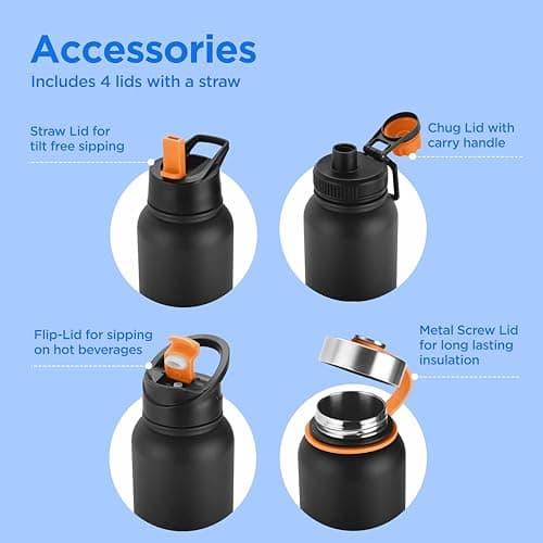 Milton Flask 1 Litre Insulated Water Bottle, 3 Lid with Straw, Flassio — view 4