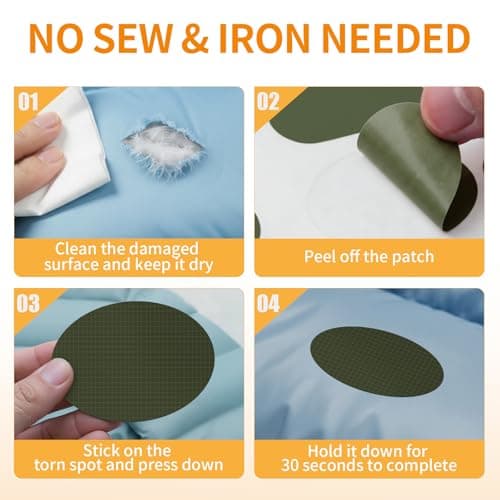 Self-Adhesive Nylon Tent Repair Kit Patches, 51PCS Waterproof Fabric Repair Tape for Camping Gear, Sleeping Bag - No-Sew Instant Invisible Patches for Clothing, Down Jacket, Puffer Coats (Army Green) — view 4