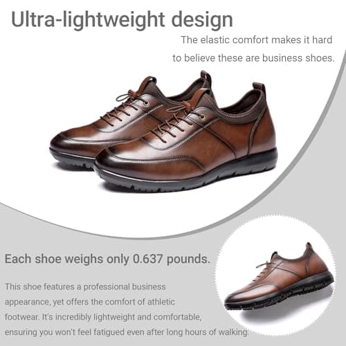 Poerkan Men's Lightweight Business Walking Shoes - Arch Support & Odor-Resistant | PT Approved Brown — view 4