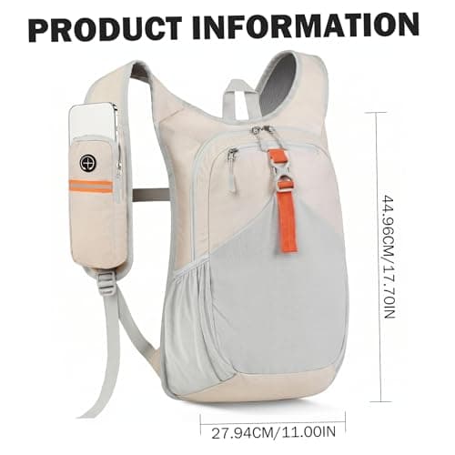 Ameble Ultra-Light Foldable Small Hiking Backpack, Packable Daypack with Multi-Pockets, Lightweight Travel Backpack for Camping, Running, Hiking, Outdoor, Beige (18x5x11 In) — view 6