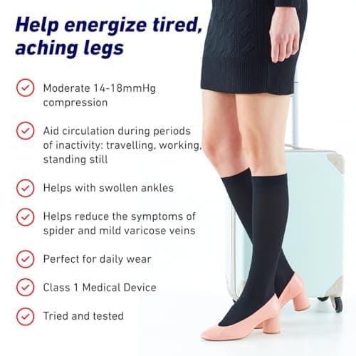 Neo-G Travel Flight Socks for Women and Men - Graduated Compression - For Flying, Mild Varicose Veins, Long Haul Flights, Improving Circulation, Aching Legs - Class 1 Medical Device - Black - XL — view 3