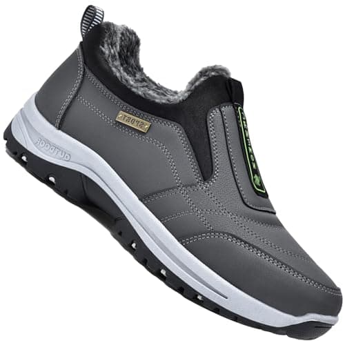 AZMAHT Slip-on Hiking Shoe Winter Thermal Fleece Lined Lightweight Slip on Trainers Air Cushion Comfortable Shoes Walking Trainers Flexible Soft Sole Sneakers,Grey,47/285mm