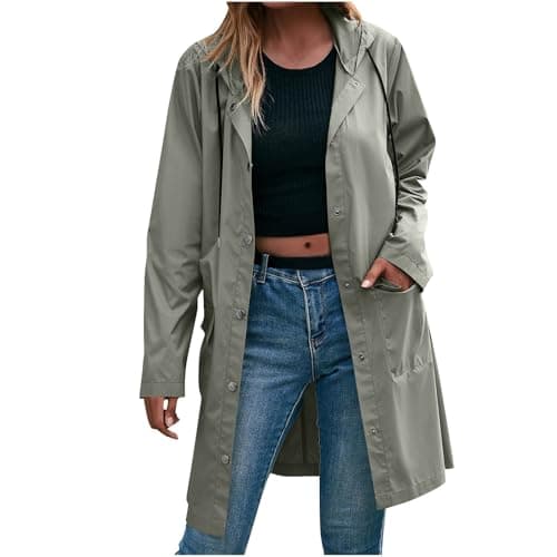Packable Waterproof Jacket Womens Foldable Rain Jackets Lightweight Hooded Long Raincoat Windproof Jacket Ladies Breathable Functional Coats for Cycling, Running, Daily Use Active Outdoor