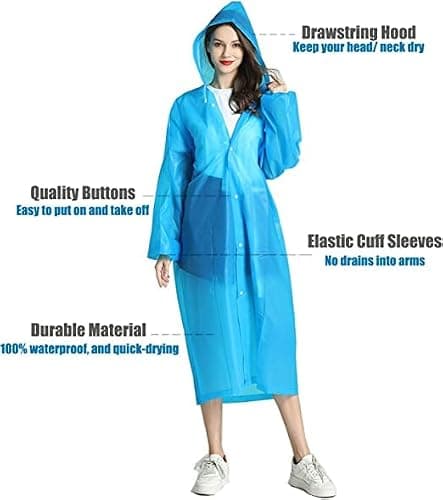YANKUIRUI 2 Pack Rain Ponchos, Reusable Rain Coat EVA Portable Emergency with Hood for Camping, Disney, Hiking, Travel — view 3