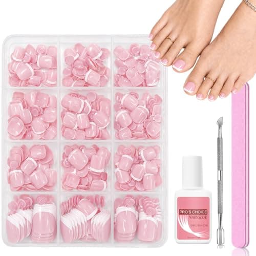 False Toenails, Stick On Toenails, 240PCS, Pink, Short Square, With Glue